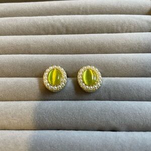 Elegant Gold and Cat Eye Green Stud Earrings